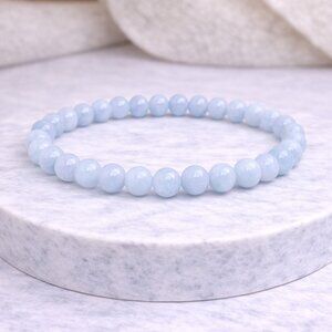 Natural Aquamarine Crystal Stretch Bracelet 6mm Beads Crystal Healing Jewelry